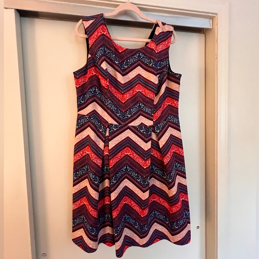 Single Red and Blue Fit and Flare Midi Dress